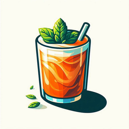Cocktail with orange juice and mint leaves. Vector illustration.のイラスト素材