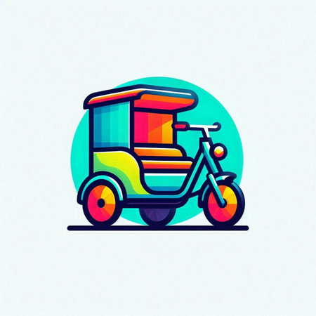 Colorful tuk tuk icon in flat style. Vector illustration.のイラスト素材