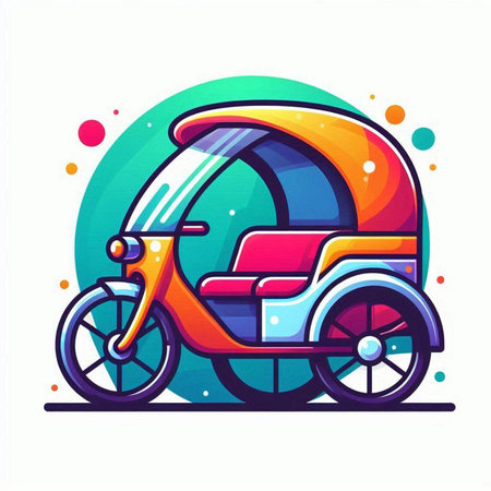 Rickshaw colorful icon. Vector illustration in flat cartoon style.のイラスト素材