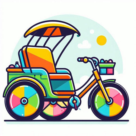 Tuk tuk, rickshaw or tricycle, vector illustrationのイラスト素材