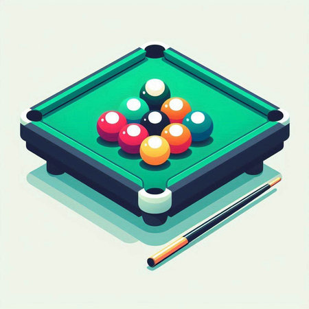 Billiard table with balls and cue. Vector isometric illustration.のイラスト素材
