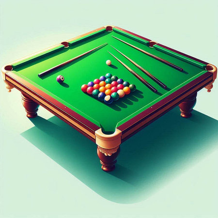 Billiard table with balls and cue in retro style. Vector illustration.のイラスト素材