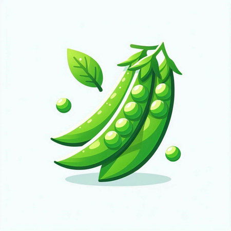 Green peas with leaves isolated on a white background. Vector illustration.のイラスト素材