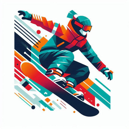 Snowboarder jumping on a snowboard. Vector illustration in retro style.のイラスト素材