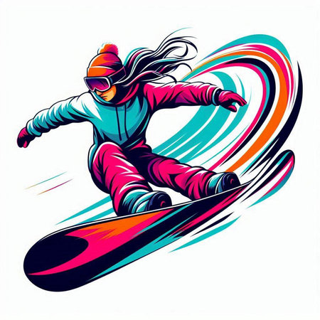 Snowboarder jumping in the air. Colorful vector illustration.のイラスト素材
