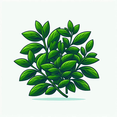 Bunch of fresh green leaves isolated on white background. Vector illustration.のイラスト素材