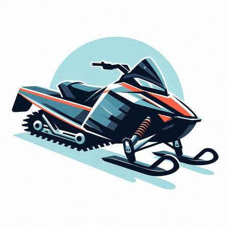 illustration of a snowmobile on a white background in retro styleのイラスト素材