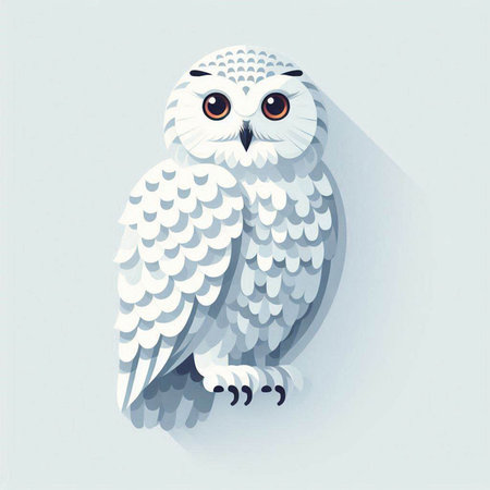 White owl on a gray background. Vector illustration in flat style.のイラスト素材