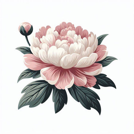 Peony flower vector illustration isolated on white background. Hand drawn peony flower.のイラスト素材
