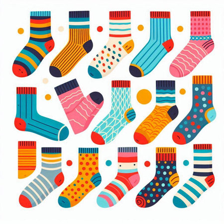 Set of colorful socks isolated on a white background. Vector illustration.のイラスト素材
