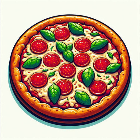 Pizza with pepperoni and mozzarella. Vector illustration.のイラスト素材