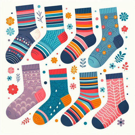 Set of cute socks. Vector illustration. Colorful socks collection.のイラスト素材