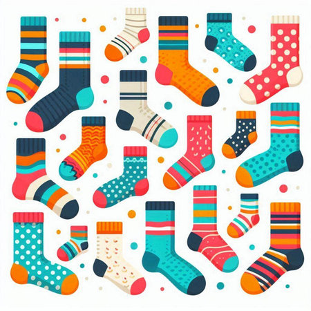 Set of colorful socks isolated on white background. Vector stock illustration.のイラスト素材