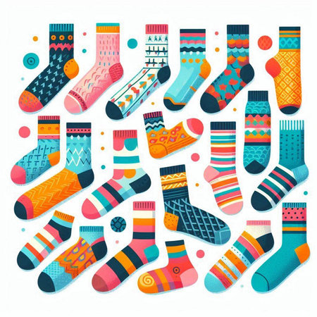 Set of colorful socks isolated on white background. Vector illustration in cartoon style.のイラスト素材