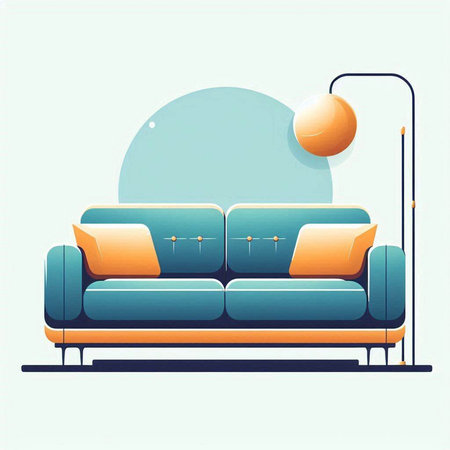 Vector illustration of a sofa in a flat style with a lamp.のイラスト素材