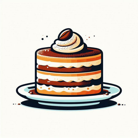 Vector illustration of a piece of cake with cream on a plate.のイラスト素材