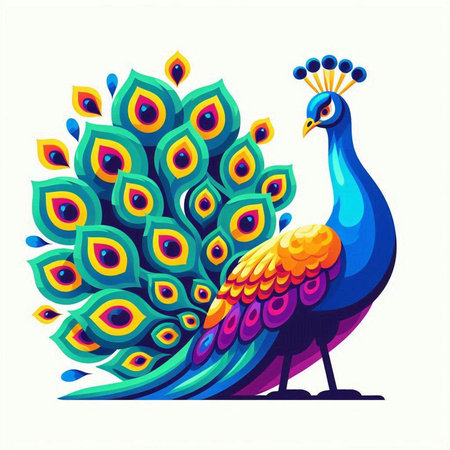 Peacock with colorful feathers on a white background. Vector illustration.のイラスト素材