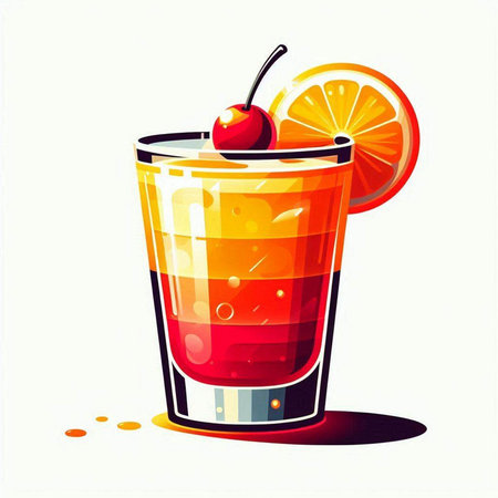 Cocktail with orange, cherry and ice. Vector illustration.のイラスト素材