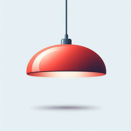 Illustration of a hanging red pendant lamp on a blue backgroundのイラスト素材