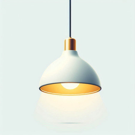 Illustration of a hanging light bulb on a white background with reflectionのイラスト素材