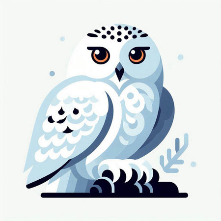 Snowy Owl. Vector illustration in flat style. Cute cartoon character.のイラスト素材
