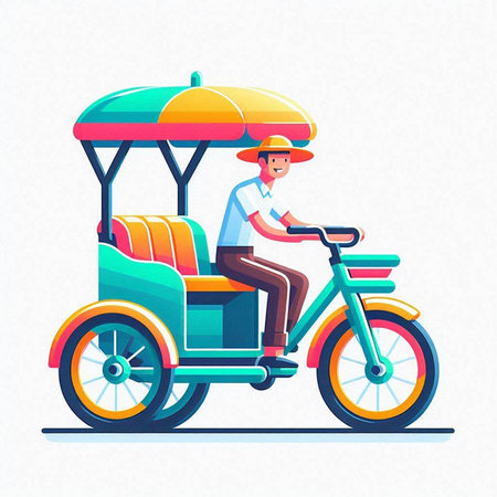 Tuk-tuk, vector illustration of a man riding a tricycleのイラスト素材