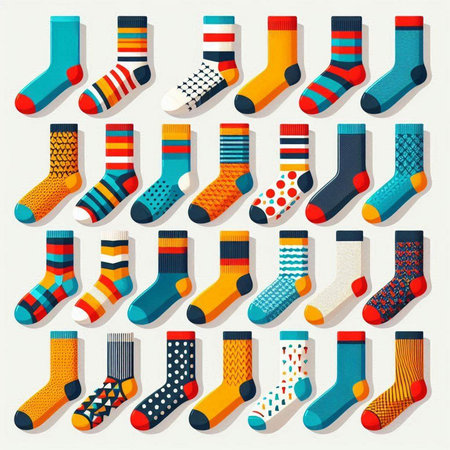 Set of colorful socks on white background. Vector illustration for your designのイラスト素材