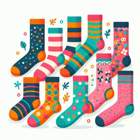 Set of colorful socks. Vector illustration in flat cartoon style. Colorful socks.のイラスト素材