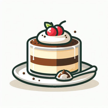 Piece of cake with cherries on a plate. Vector illustration.のイラスト素材