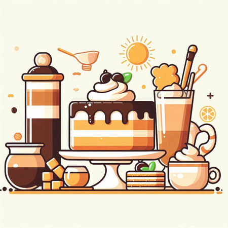 Coffee and desserts in flat style. Vector illustration for your designのイラスト素材