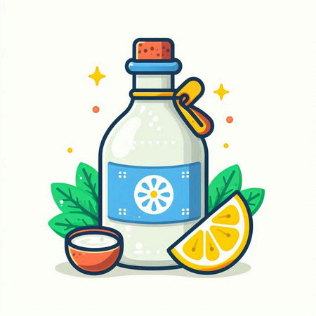 Bottle of lemonade with lemon and mint. Vector illustration.のイラスト素材