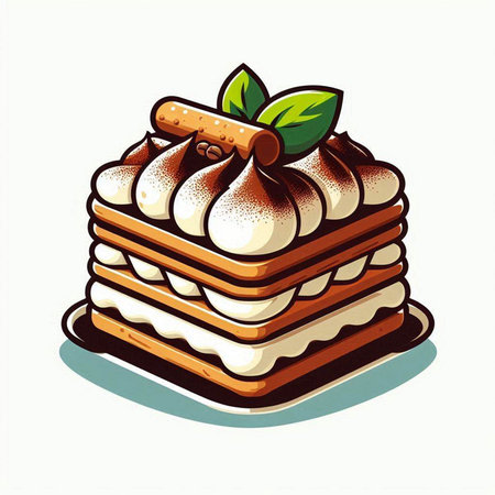 Illustration of a tiramisu cake on a white background.のイラスト素材