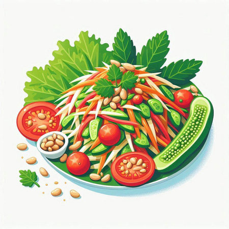 Vegetable salad in a plate on a white background. Vector illustration.のイラスト素材