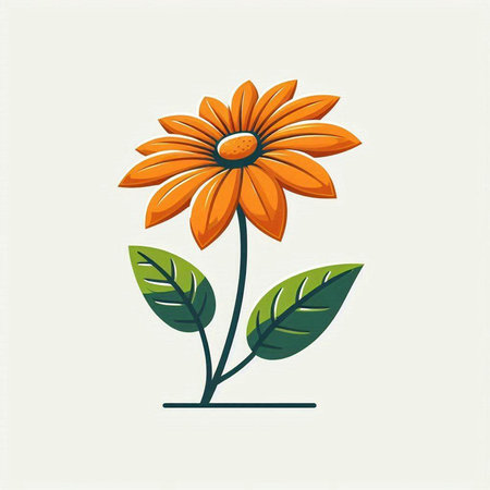 Orange flower with green leaves isolated on white background. Vector illustration.のイラスト素材