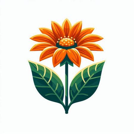 Orange flower with green leaves on a white background. Vector illustration.のイラスト素材