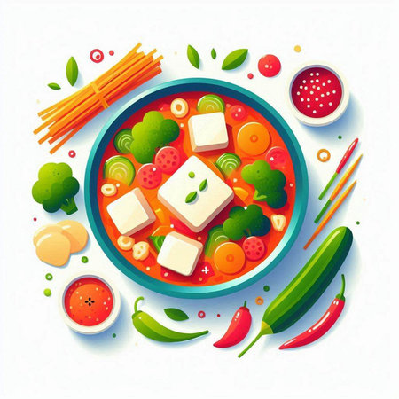 Vegetable salad with tofu and tomato sauce in bowl vector illustrationのイラスト素材