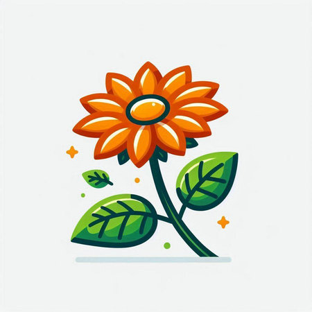Flower icon. Vector illustration of a flower with green leaves.のイラスト素材