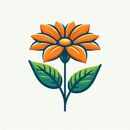Flower icon with leaves and petals. Vector illustration in flat style.のイラスト素材