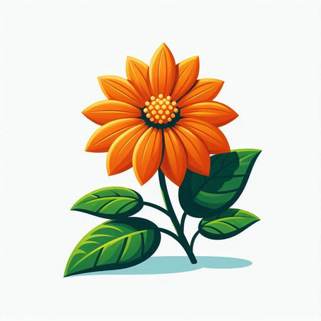 Orange flower with green leaves on a white background. Vector illustration.のイラスト素材