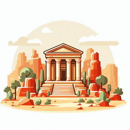 Ancient Greek temple in the city of Athens, Greece. Vector illustrationのイラスト素材