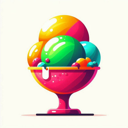 Ice cream in a glass bowl on a white background. Vector illustrationのイラスト素材