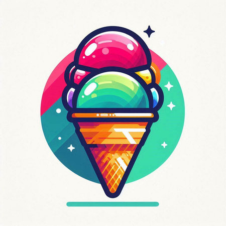 Colorful ice cream icon in a waffle cone. Vector illustration.のイラスト素材