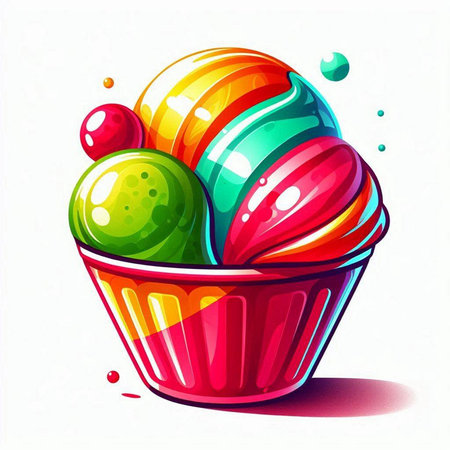 Colorful ice cream in a cupcake. Vector illustration on white background.のイラスト素材
