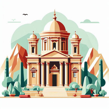 Vector illustration of St. George's Cathedral in Cairo, Egypt.のイラスト素材