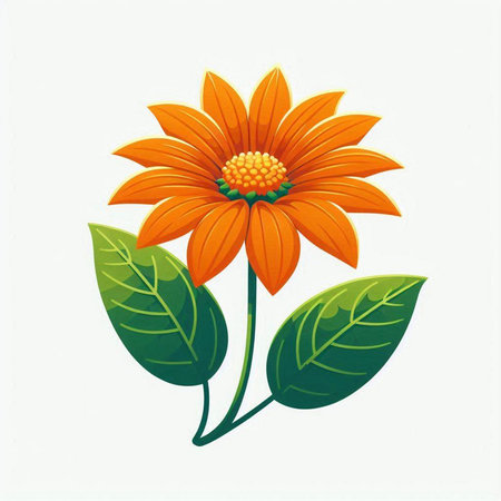 Orange flower with green leaves isolated on white background. Vector illustration.のイラスト素材