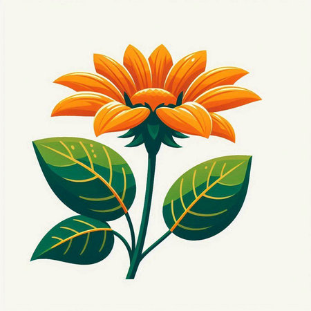 Orange flower with green leaves isolated on white background. Vector illustration.のイラスト素材