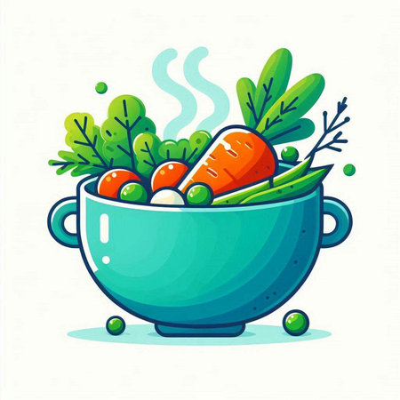 Vegetables in a bowl. Vector illustration in cartoon style.のイラスト素材