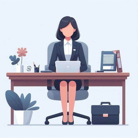 Businesswoman working in the office. Vector illustration in a flat styleのイラスト素材