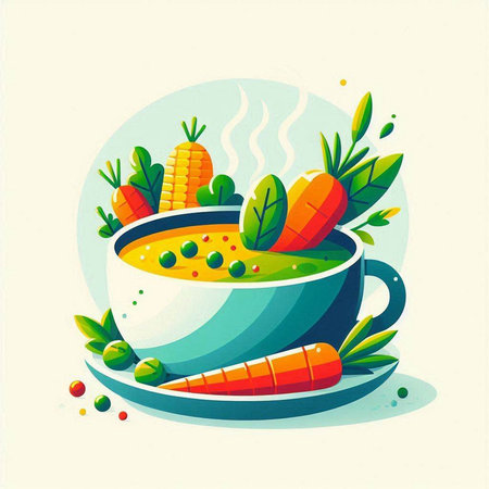 Vegetable soup with carrot and parsley. Vector illustration.のイラスト素材