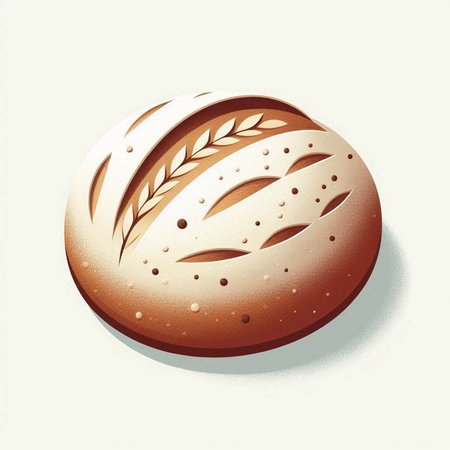 Illustration of a bread with wheat ears on a white background.のイラスト素材